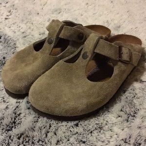Birkenstock Taupe Suede Clogs